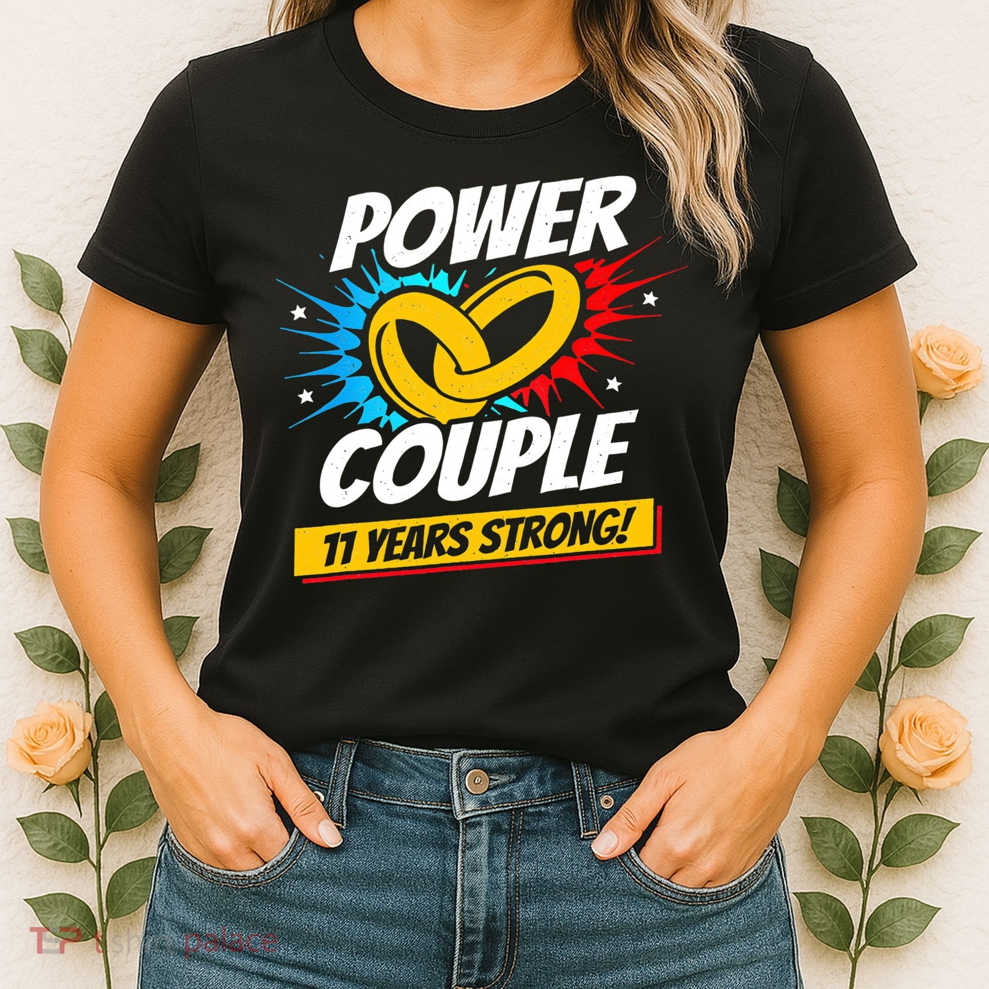 Married 11 Years Power Couple 11th Wedding Anniversary Women's T-Shirt
