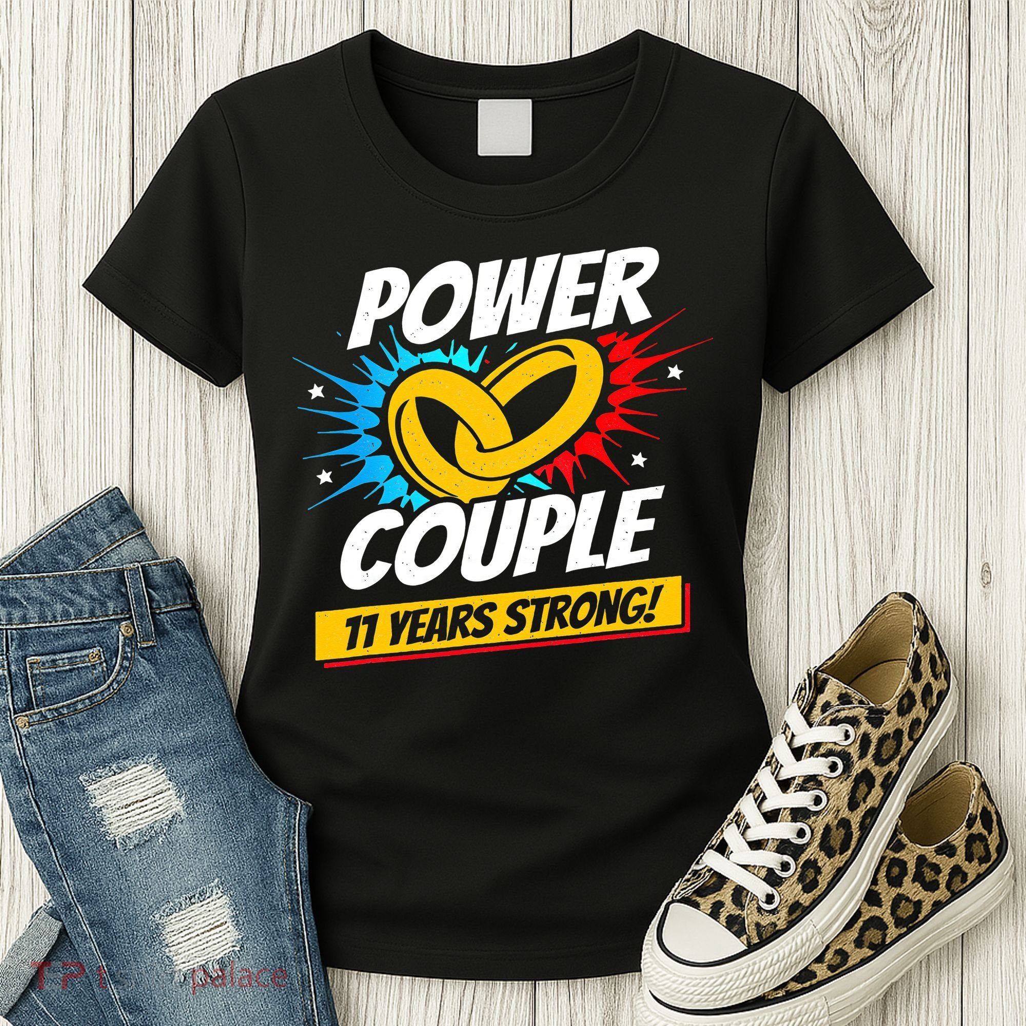 Married 11 Years Power Couple 11th Wedding Anniversary Women's T-Shirt