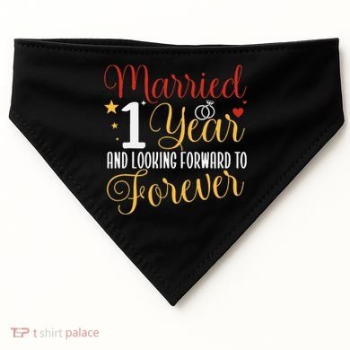 Married 1 Year 1st Wedding Anniversary Couples Matching USA-Made Doggie Bandana
