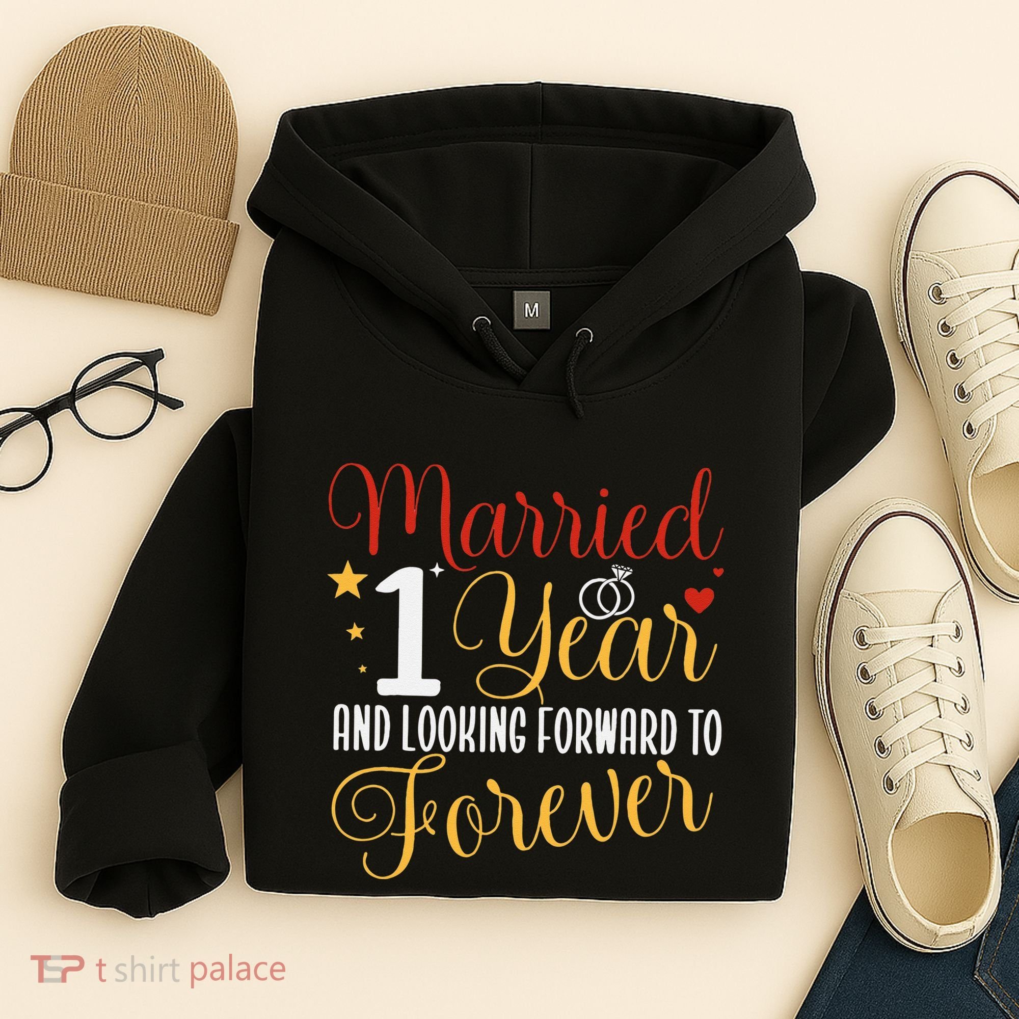 Married 1 Year 1st Wedding Anniversary Couples Matching Hoodie