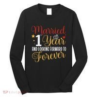 Married 1 Year 1st Wedding Anniversary Couples Matching Long Sleeve Shirt thumb 0