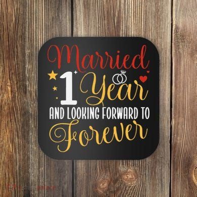 Married 1 Year 1st Wedding Anniversary Couples Matching Coaster