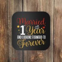 Married 1 Year 1st Wedding Anniversary Couples Matching Coaster thumb 0
