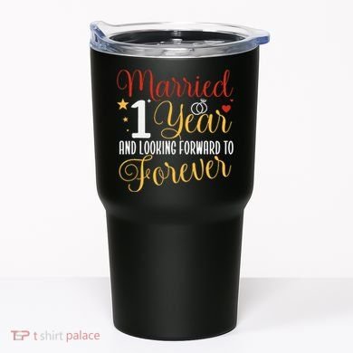 Married 1 Year 1st Wedding Anniversary Couples Matching Tumbler