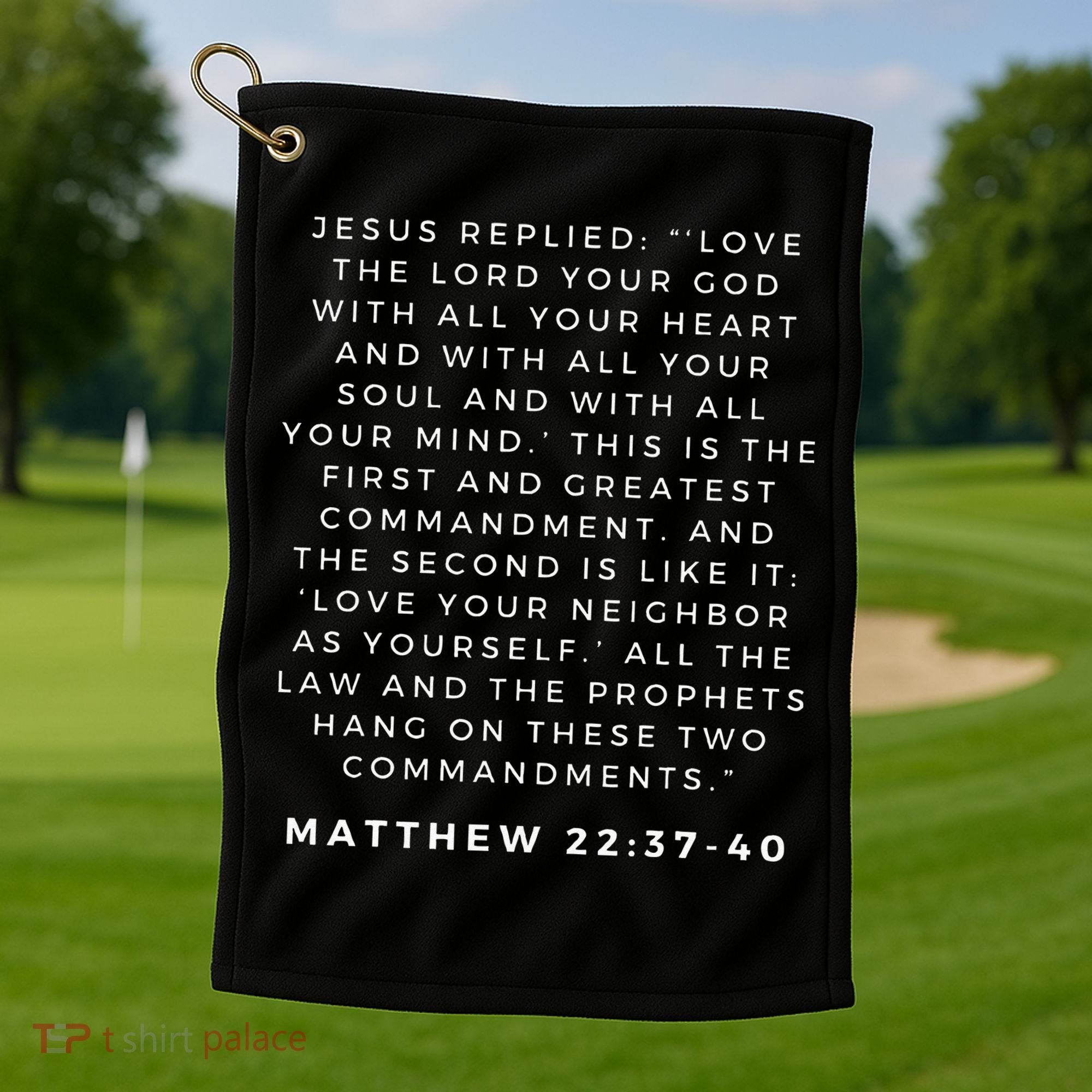 Matthew 2237 40 Christian Bible Verse White Front Quote Golf Towel