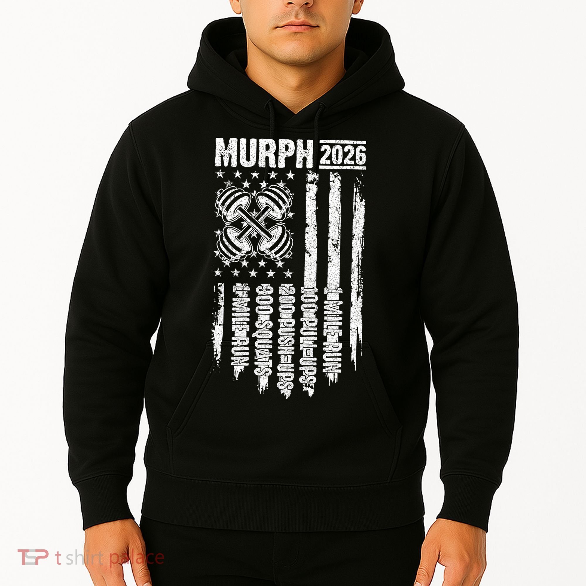 Murph 2026 Barbell American Flag Hoodie