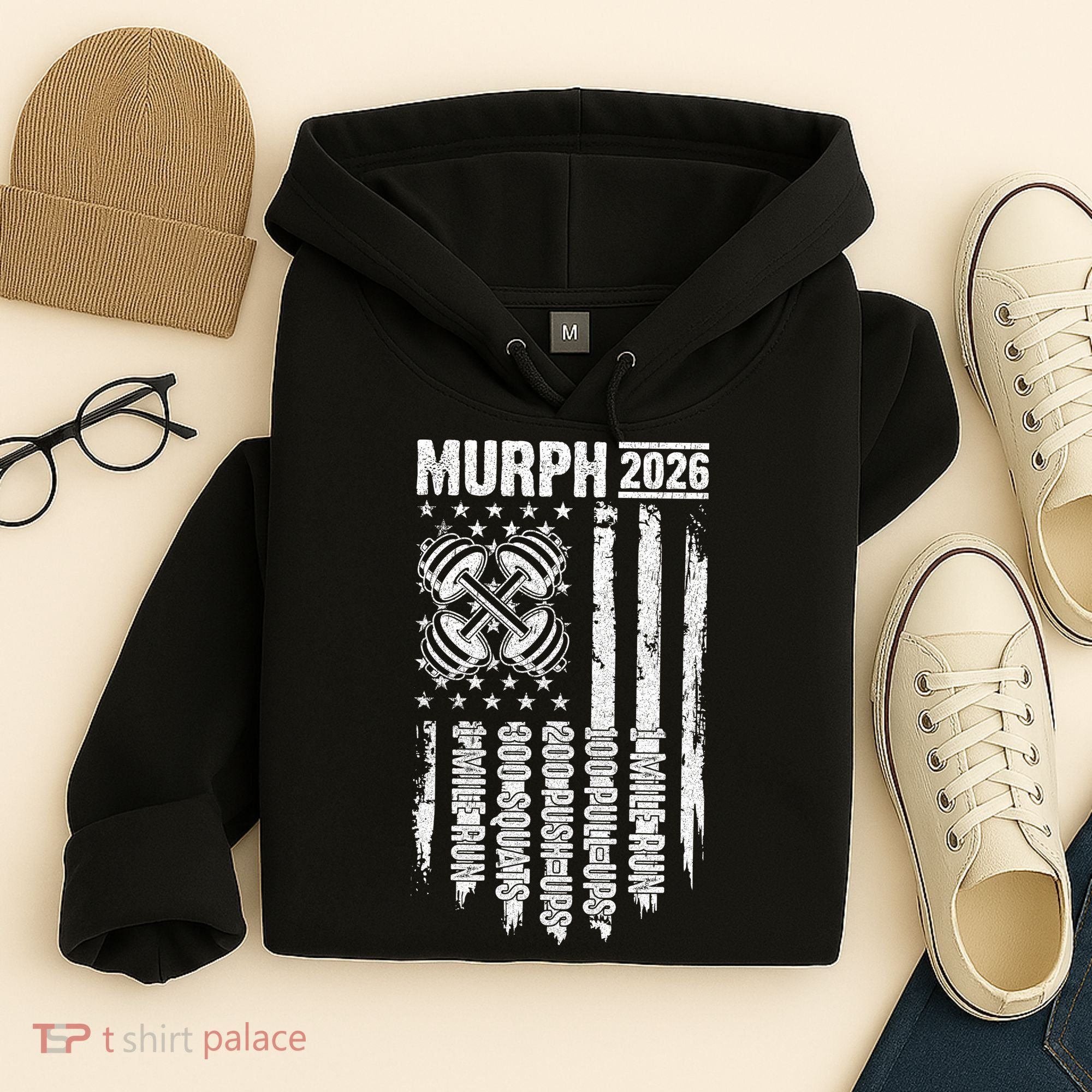 Murph 2026 Barbell American Flag Hoodie