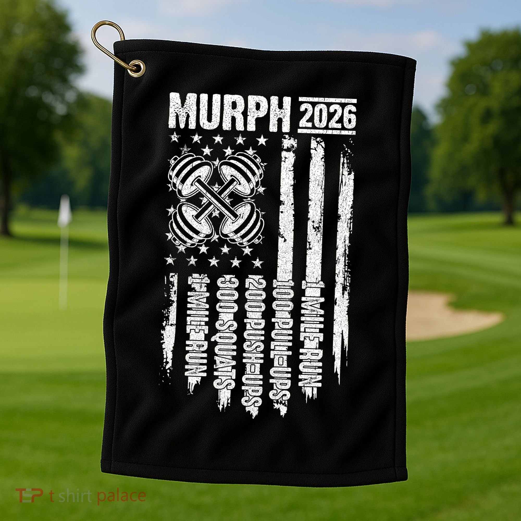 Murph 2026 Barbell American Flag Golf Towel
