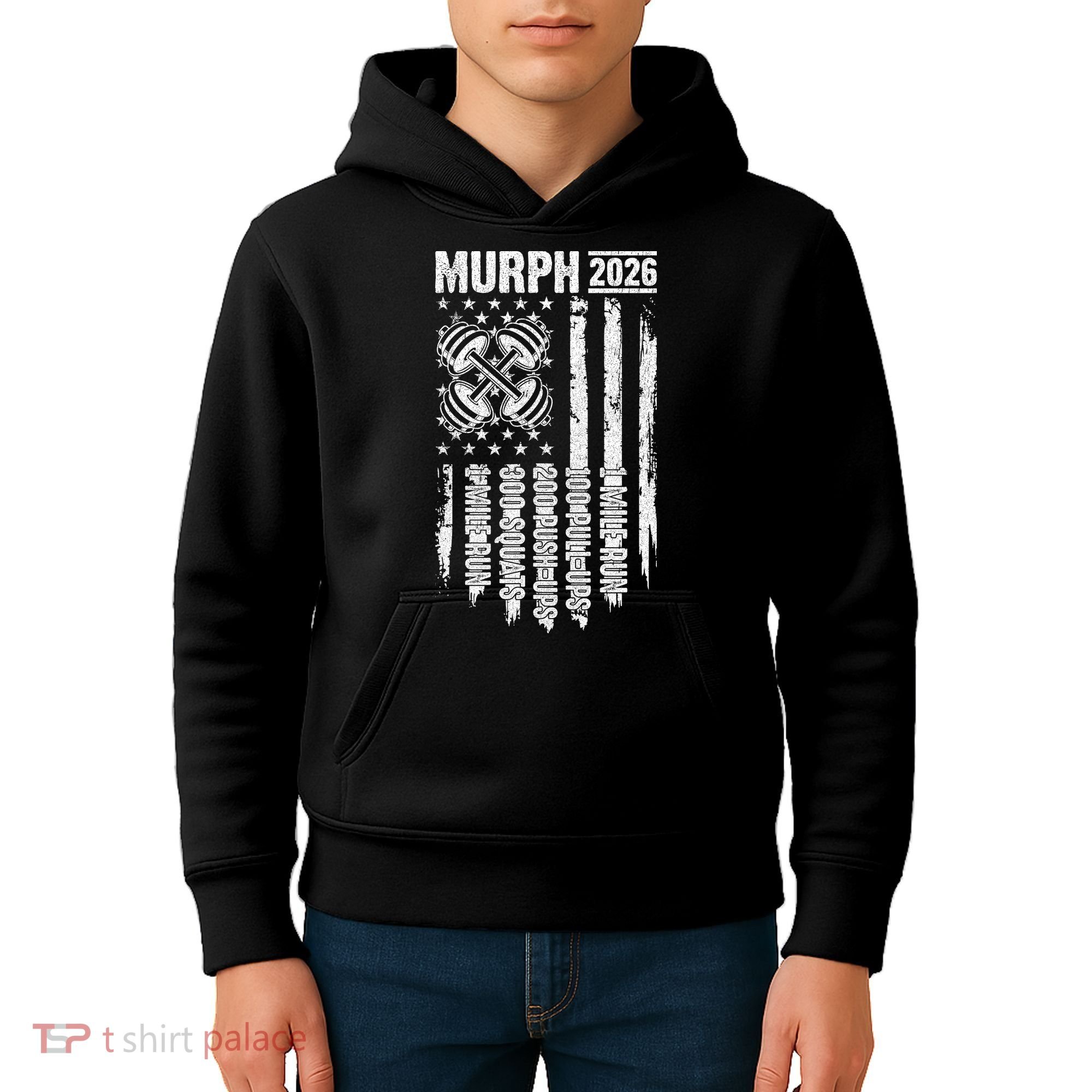 Murph 2026 Barbell American Flag Kids Hoodie