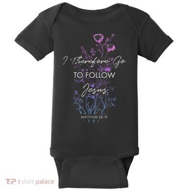 Matthew 2819 I Follow Jesus Baptism Baptized Christian Baby Bodysuit
