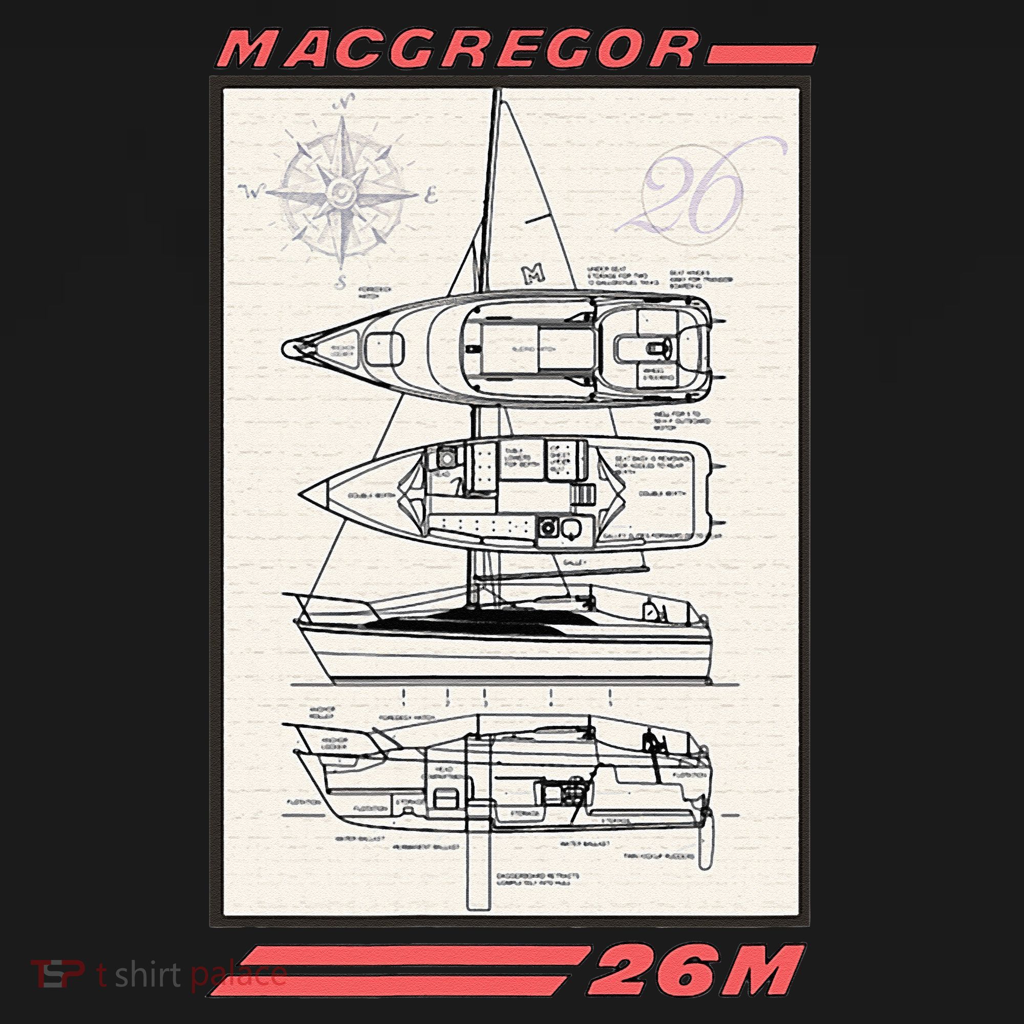 MacGregor 26M Sailboat Line Drawing T-Shirt