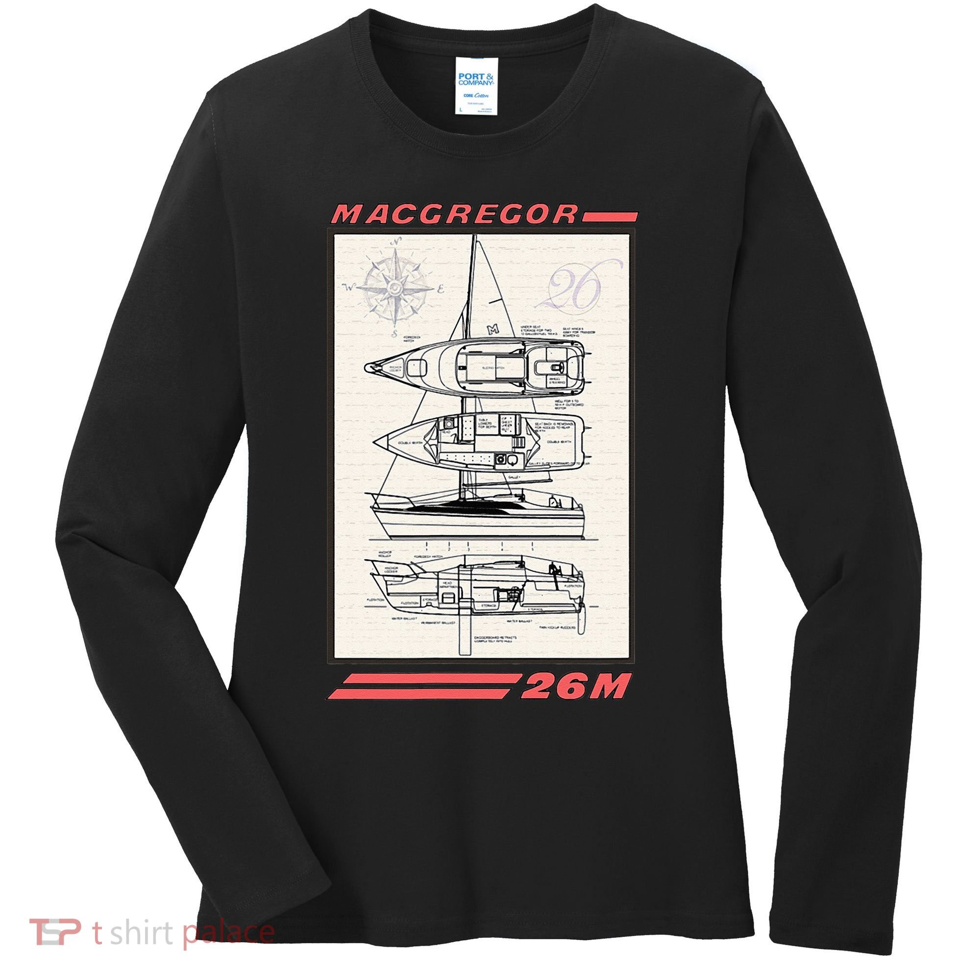 MacGregor 26M Sailboat Line Drawing Women's Long Sleeve Shirt
