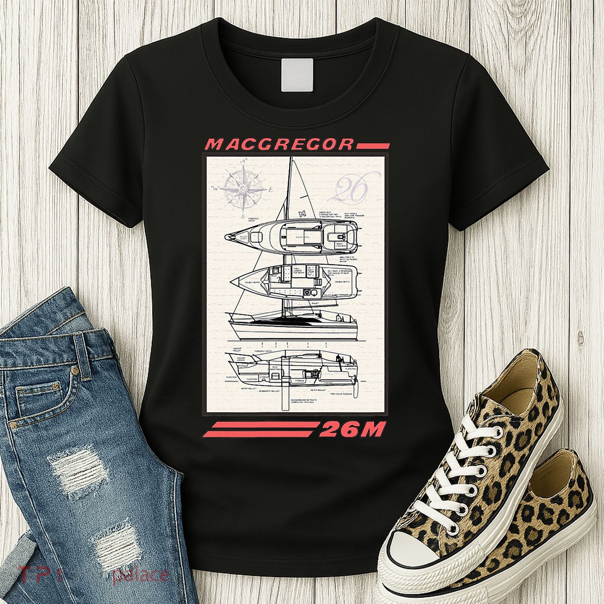 MacGregor 26M Sailboat Line Drawing Women's T-Shirt