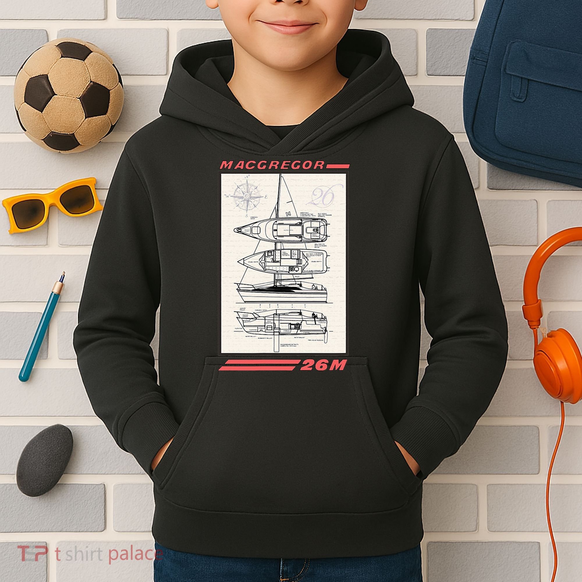 MacGregor 26M Sailboat Line Drawing Kids Hoodie