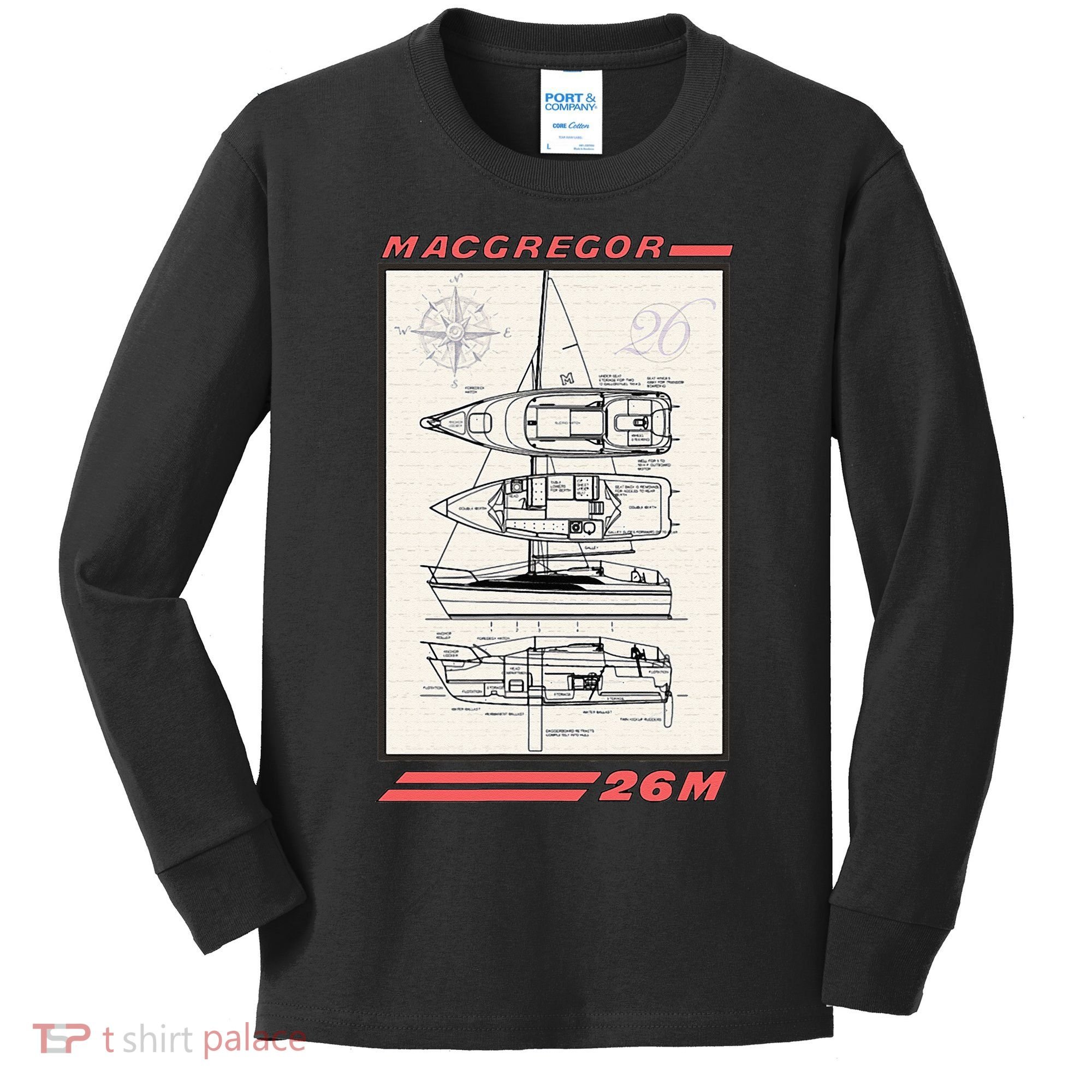 MacGregor 26M Sailboat Line Drawing Kids Long Sleeve Shirt
