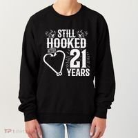 Married 21 Years Fishing Couple 21st Wedding Anniversary Women's Sweatshirt thumb 0