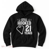 Married 21 Years Fishing Couple 21st Wedding Anniversary Hoodie thumb 0
