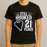 Married 21 Years Fishing Couple 21st Wedding Anniversary T-Shirt thumb 3