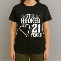 Married 21 Years Fishing Couple 21st Wedding Anniversary T-Shirt thumb 4