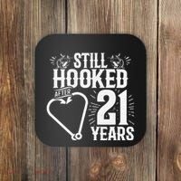 Married 21 Years Fishing Couple 21st Wedding Anniversary Coaster thumb 0
