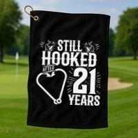 Married 21 Years Fishing Couple 21st Wedding Anniversary Golf Towel thumb 1