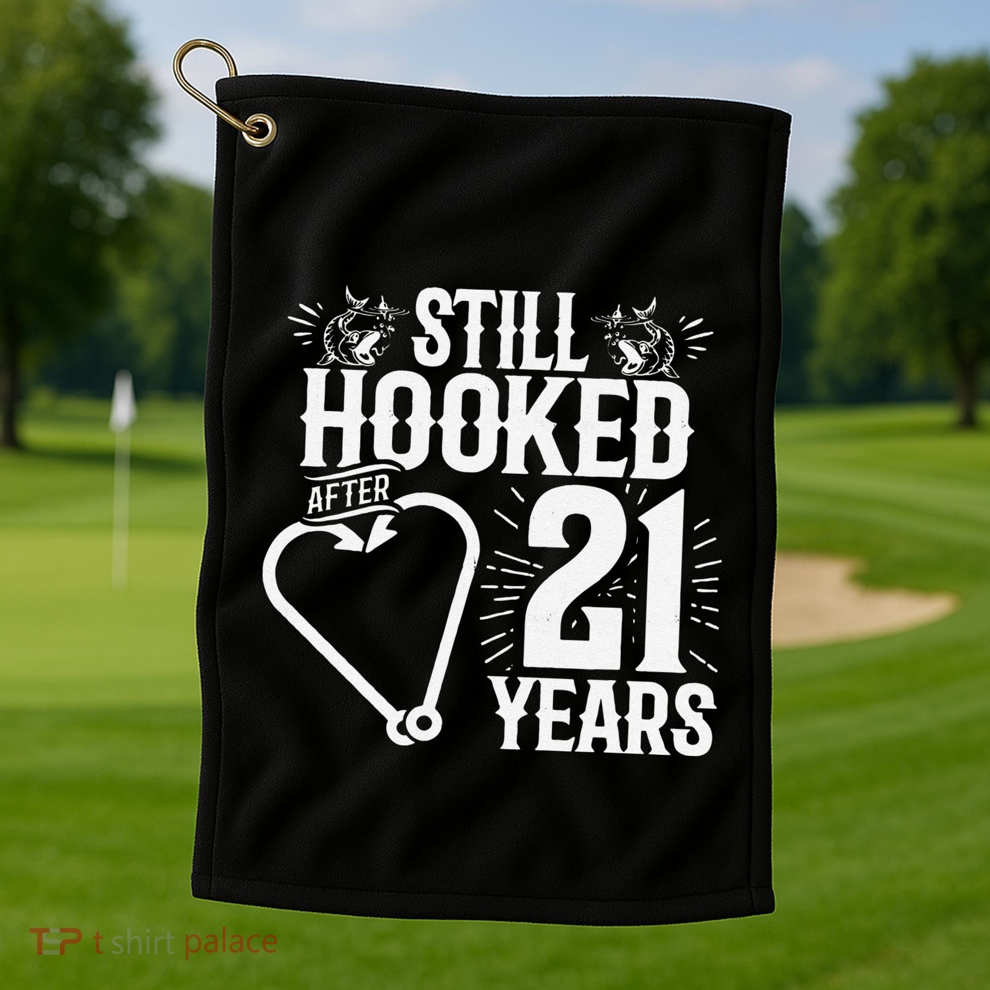 Married 21 Years Fishing Couple 21st Wedding Anniversary Golf Towel