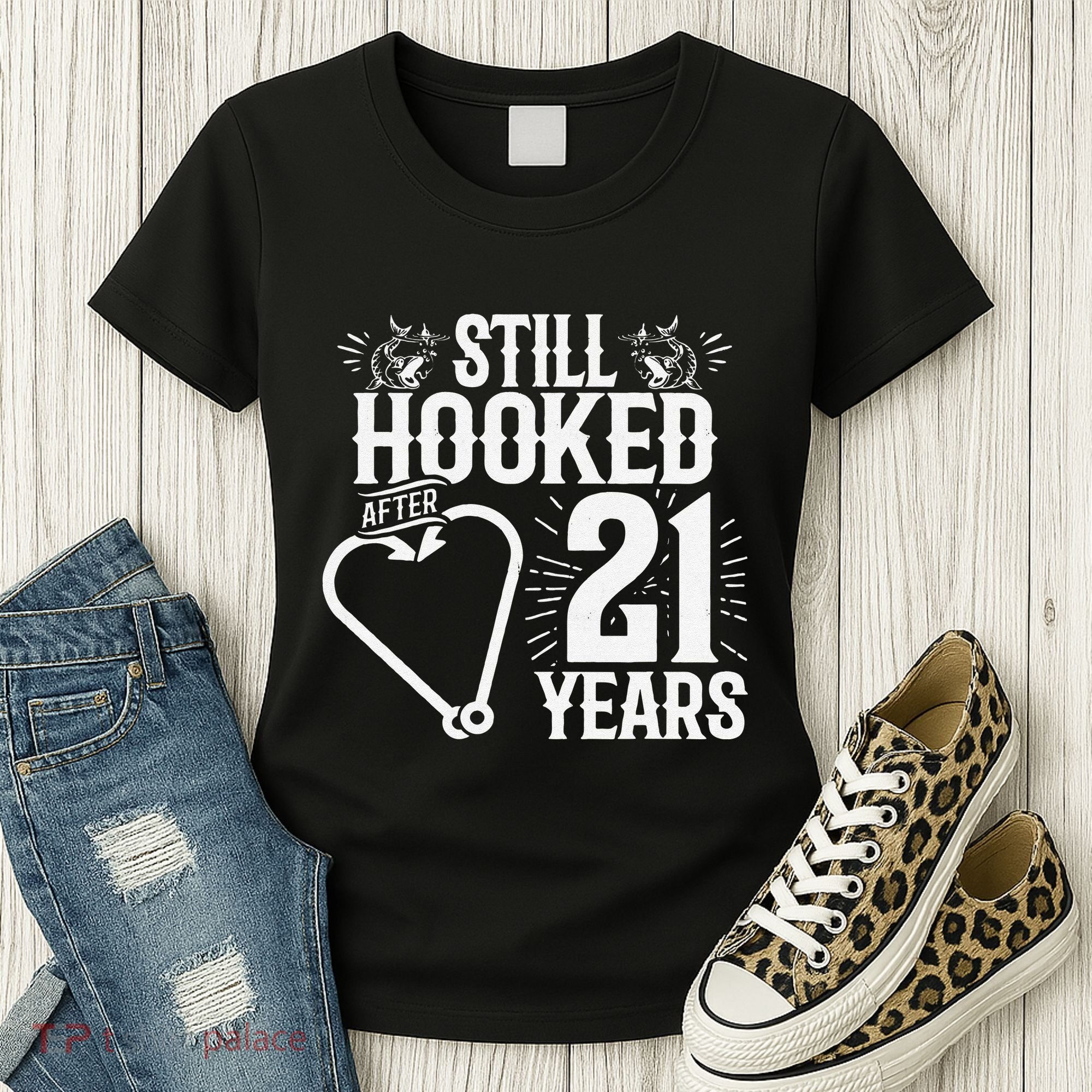 Married 21 Years Fishing Couple 21st Wedding Anniversary Women's T-Shirt