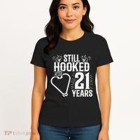 Married 21 Years Fishing Couple 21st Wedding Anniversary Women's T-Shirt thumb 4