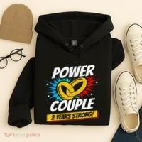 Married 2 Years Power Couple 2nd Wedding Anniversary Hoodie thumb 4