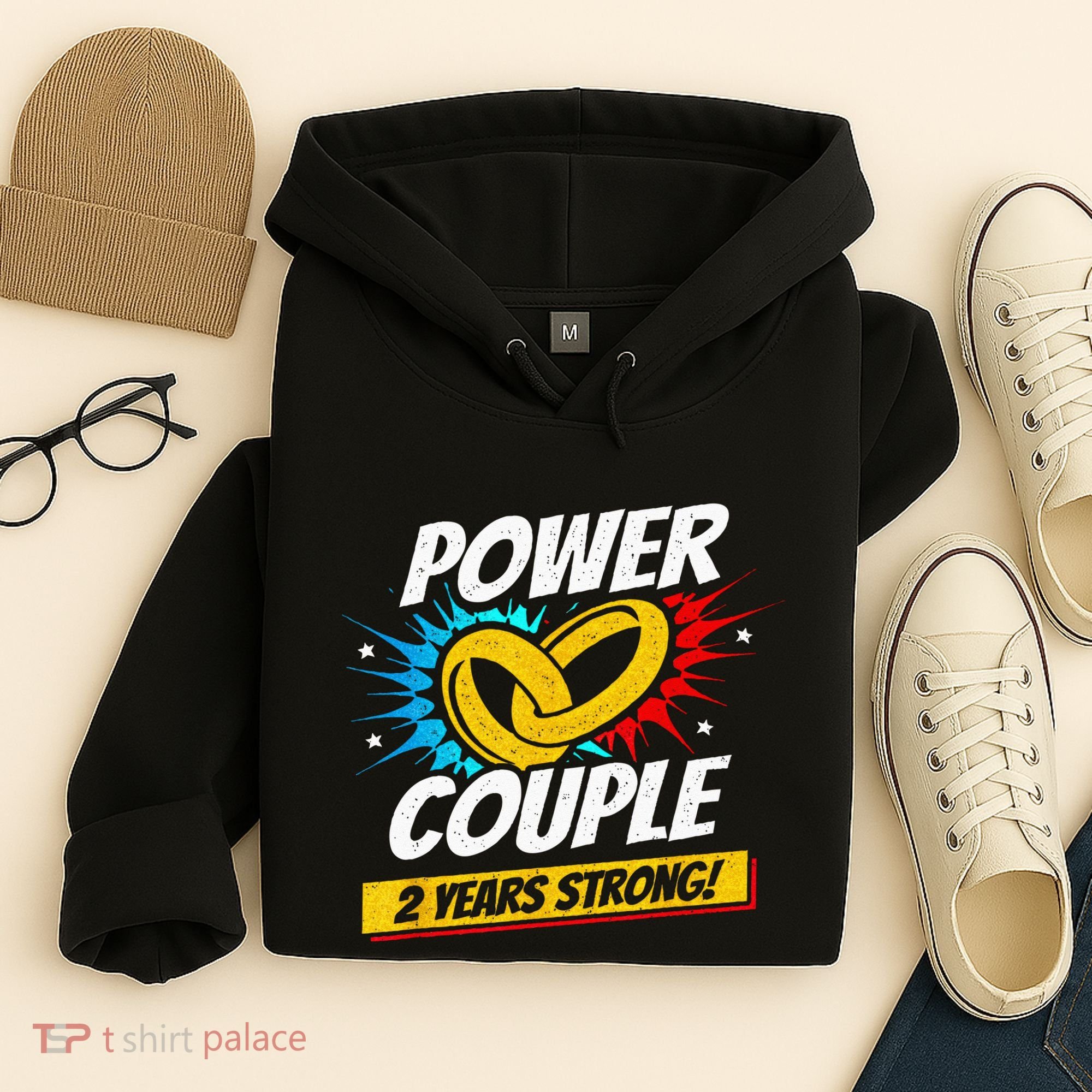 Married 2 Years Power Couple 2nd Wedding Anniversary Hoodie