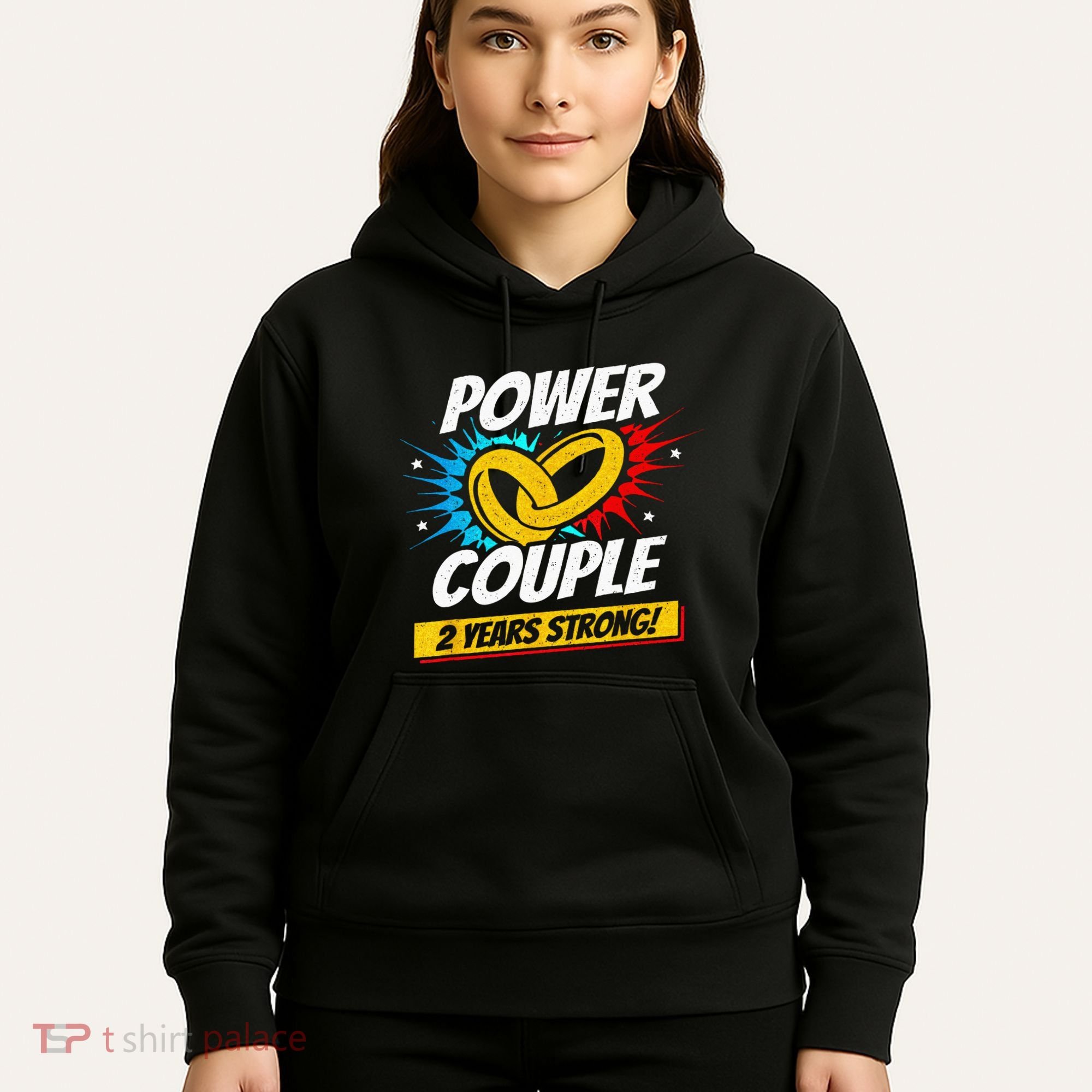 Married 2 Years Power Couple 2nd Wedding Anniversary Hoodie