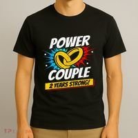Married 2 Years Power Couple 2nd Wedding Anniversary T-Shirt thumb 3