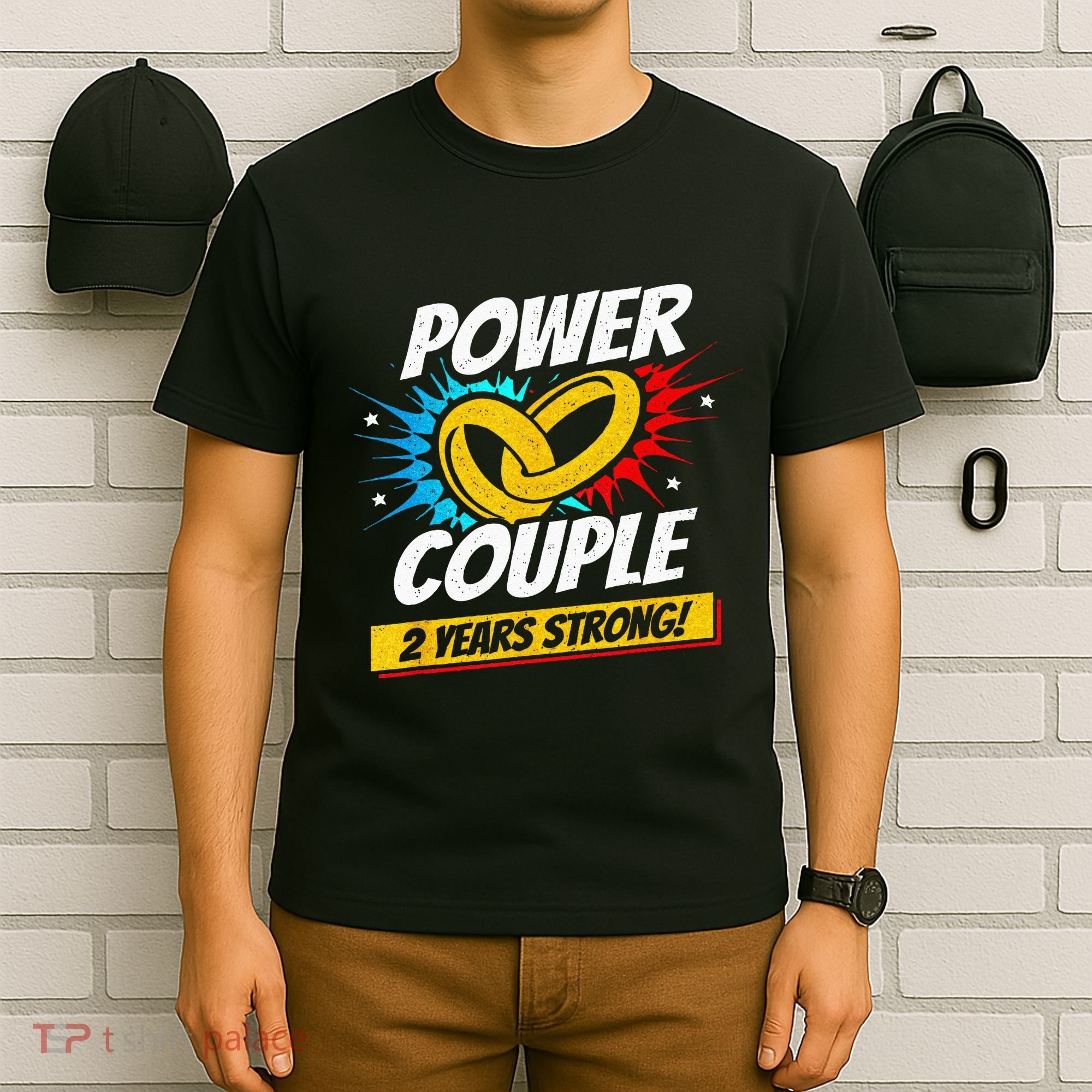 Married 2 Years Power Couple 2nd Wedding Anniversary T-Shirt