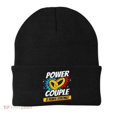 Married 2 Years Power Couple 2nd Wedding Anniversary Beanie