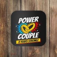 Married 2 Years Power Couple 2nd Wedding Anniversary Coaster thumb 0