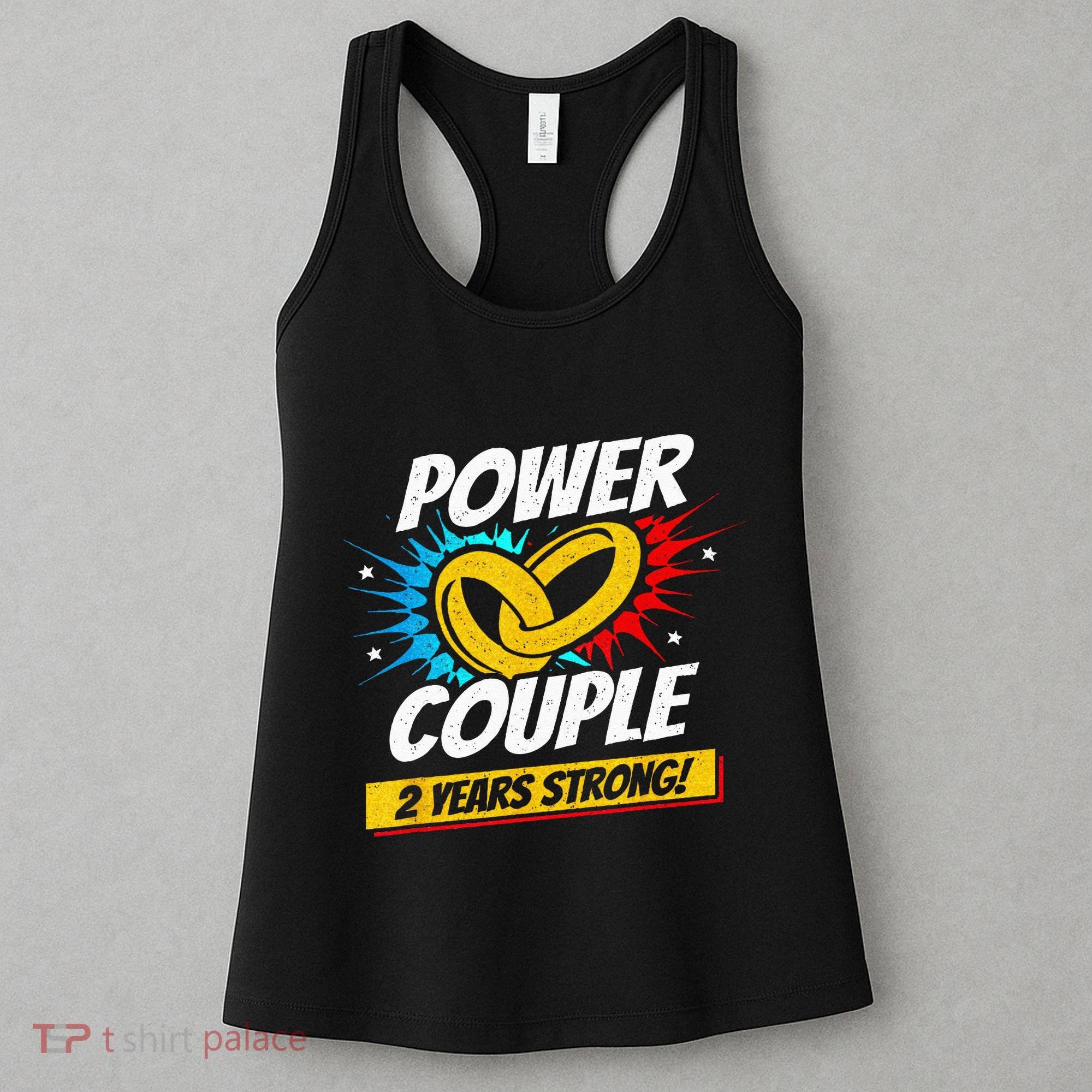 Married 2 Years Power Couple 2nd Wedding Anniversary Women's Tank Top