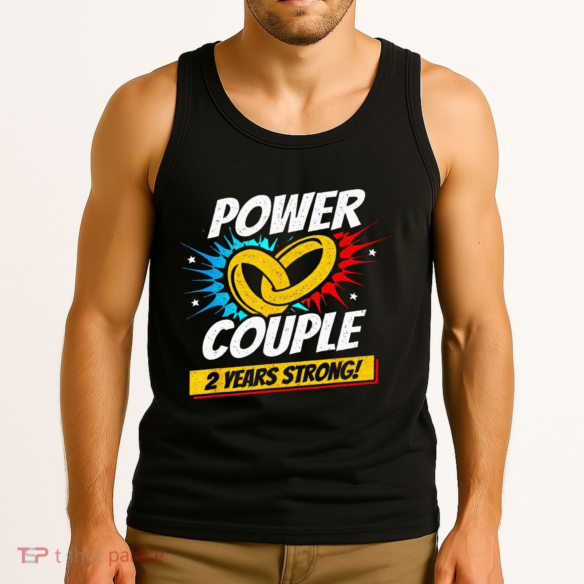 Married 2 Years Power Couple 2nd Wedding Anniversary Tank Top