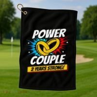 Married 2 Years Power Couple 2nd Wedding Anniversary Golf Towel thumb 1