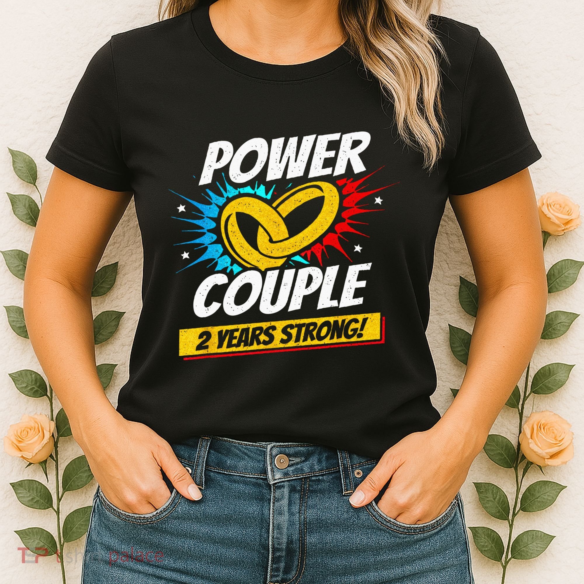 Married 2 Years Power Couple 2nd Wedding Anniversary Women's T-Shirt