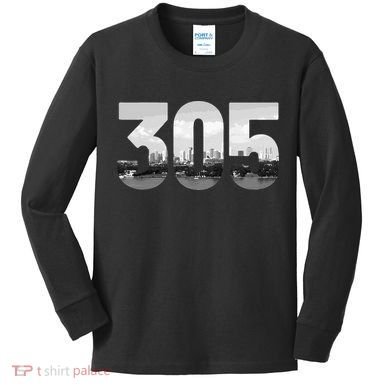 Miami 305 Area Code Skyline Florida Vintage Kids Long Sleeve Shirt
