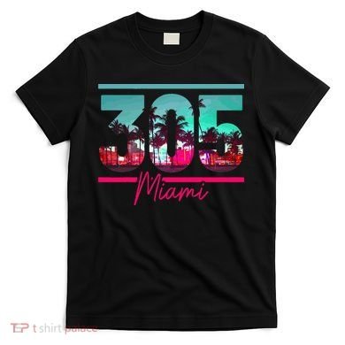 Miami 305 Area Code Florida Vintage Palm Trees Pride Retro T-Shirt