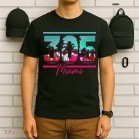 Miami 305 Area Code Florida Vintage Palm Trees Pride Retro T-Shirt thumb 6