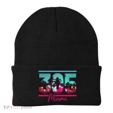 Miami 305 Area Code Florida Vintage Palm Trees Pride Retro Beanie