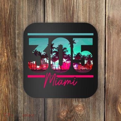 Miami 305 Area Code Florida Vintage Palm Trees Pride Retro Coaster