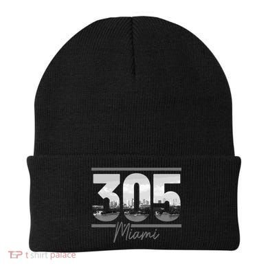 Miami 305 Area Code Skyline Florida Vintage Beanie