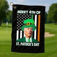 Merry 4th Of St Patrick's Day Confused Joe Biden Funny Golf Towel thumb 1