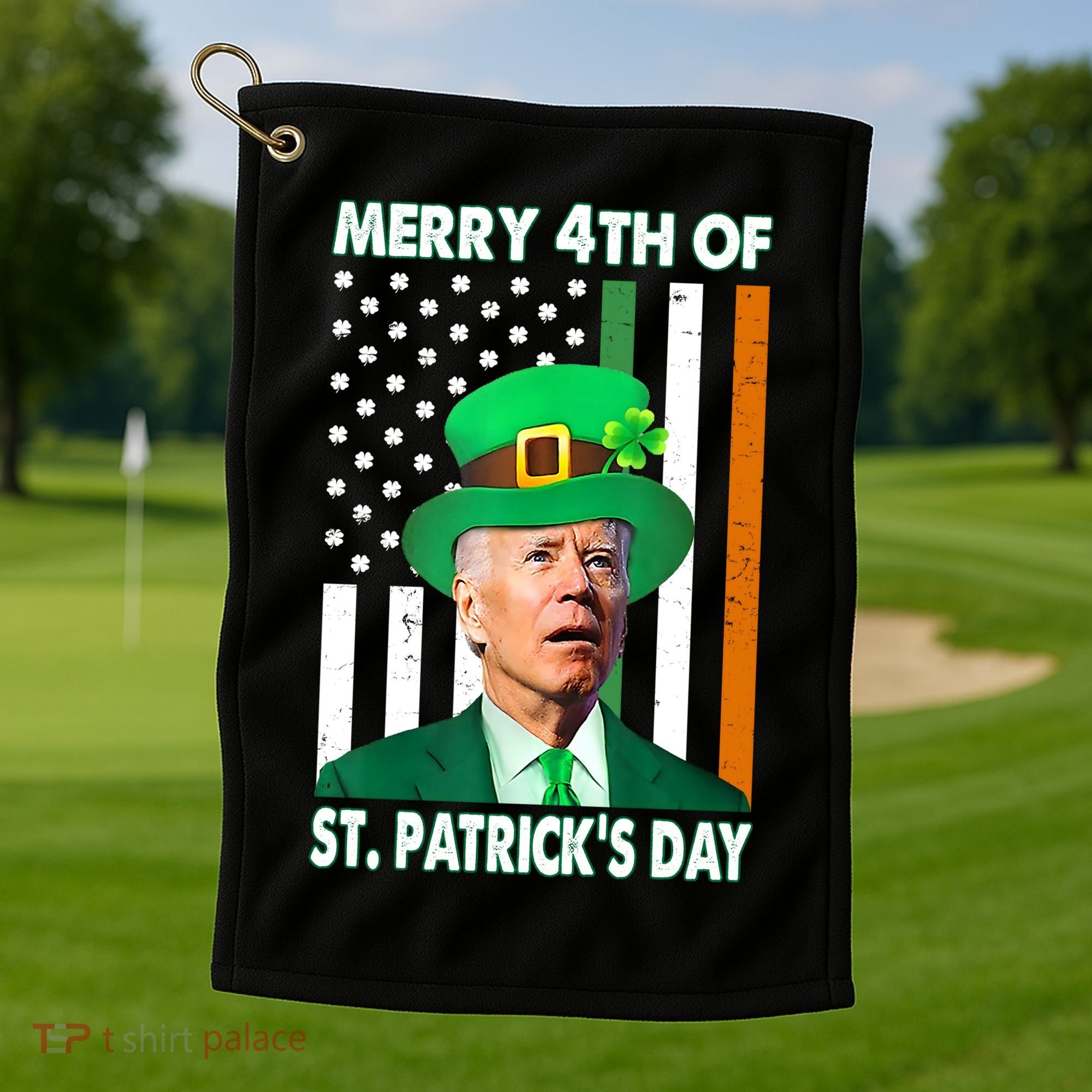 Merry 4th Of St Patrick's Day Confused Joe Biden Funny Golf Towel
