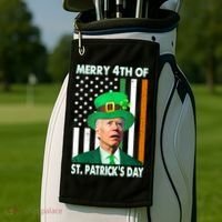 Merry 4th Of St Patrick's Day Confused Joe Biden Funny Golf Towel thumb 2