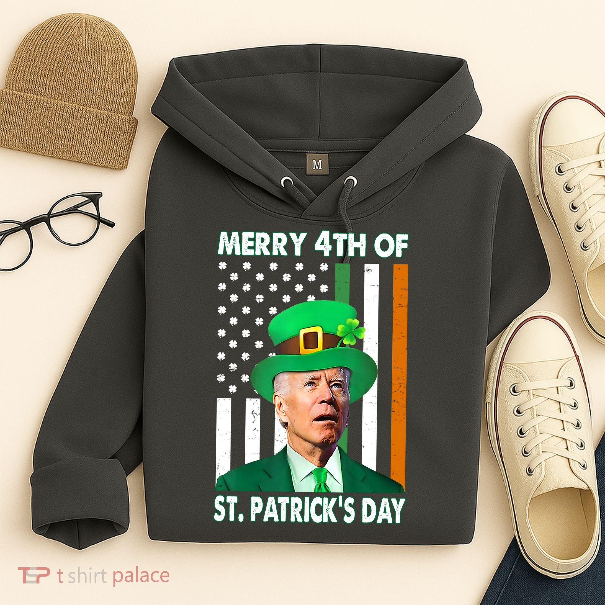 Merry 4th Of St Patrick's Day Confused Joe Biden Funny Hoodie