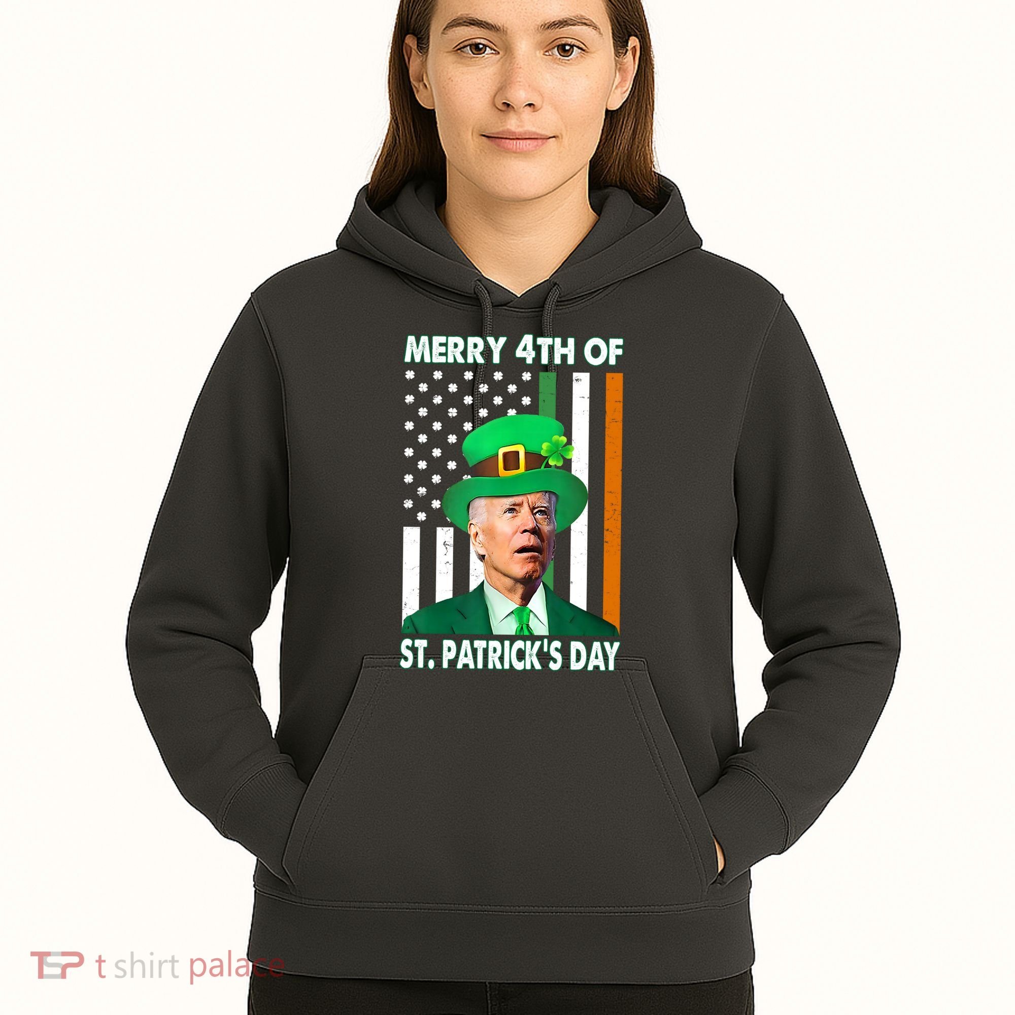 Merry 4th Of St Patrick's Day Confused Joe Biden Funny Hoodie